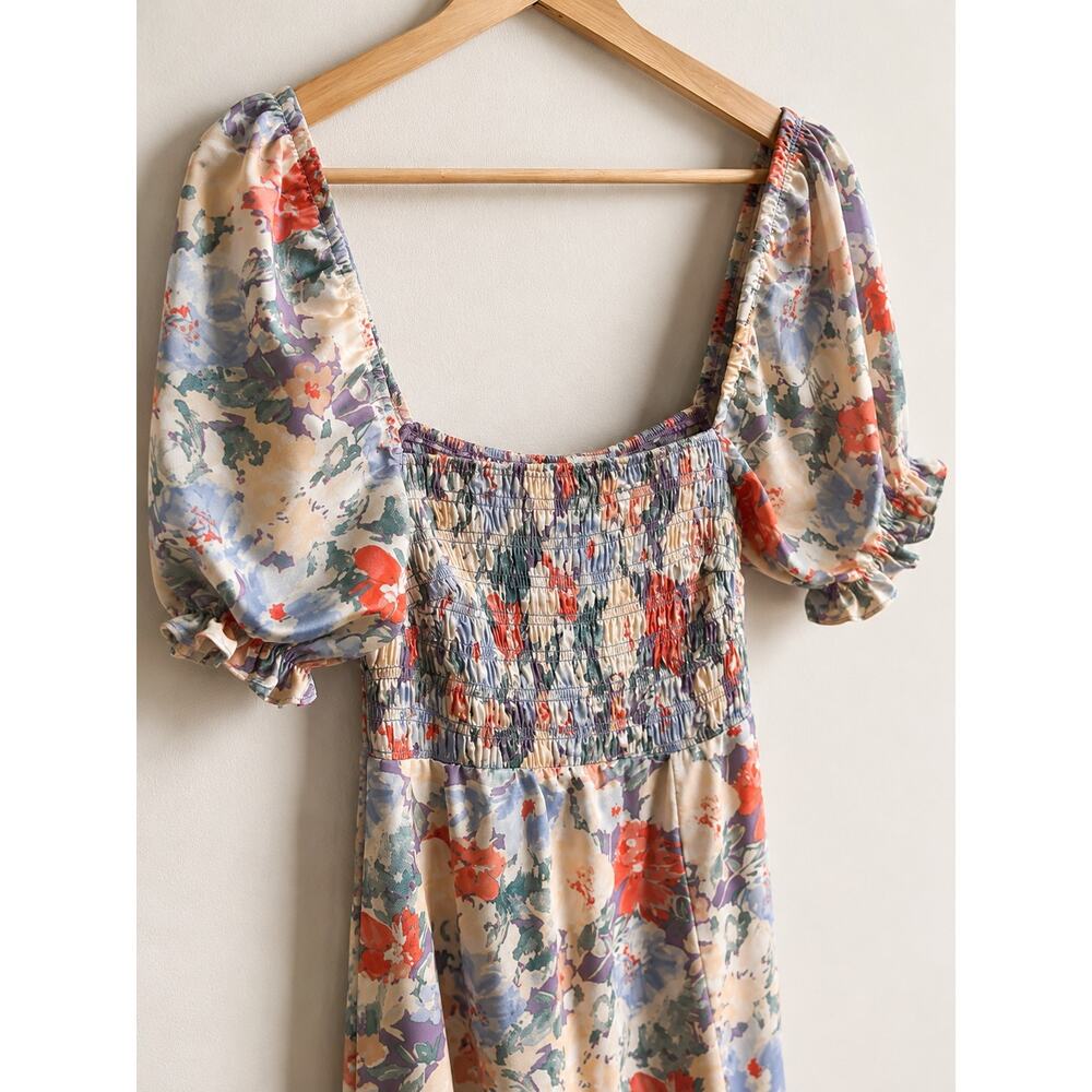 ASTR The Label Floral Smocked Puff Sleeve Cottagecore Midi Dress Small Romantic - Picture 4 of 10